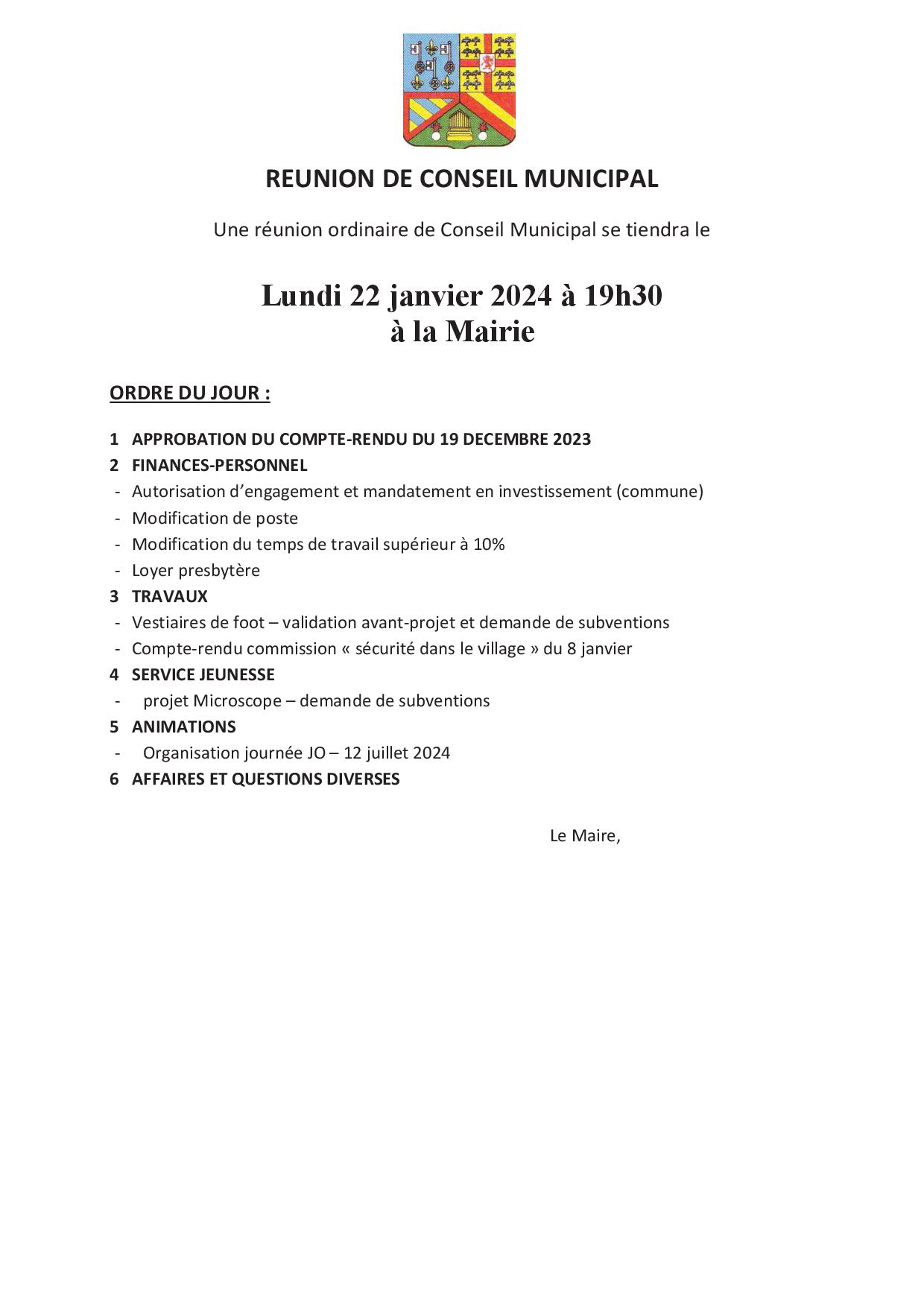 conseil municipal janvier 2024